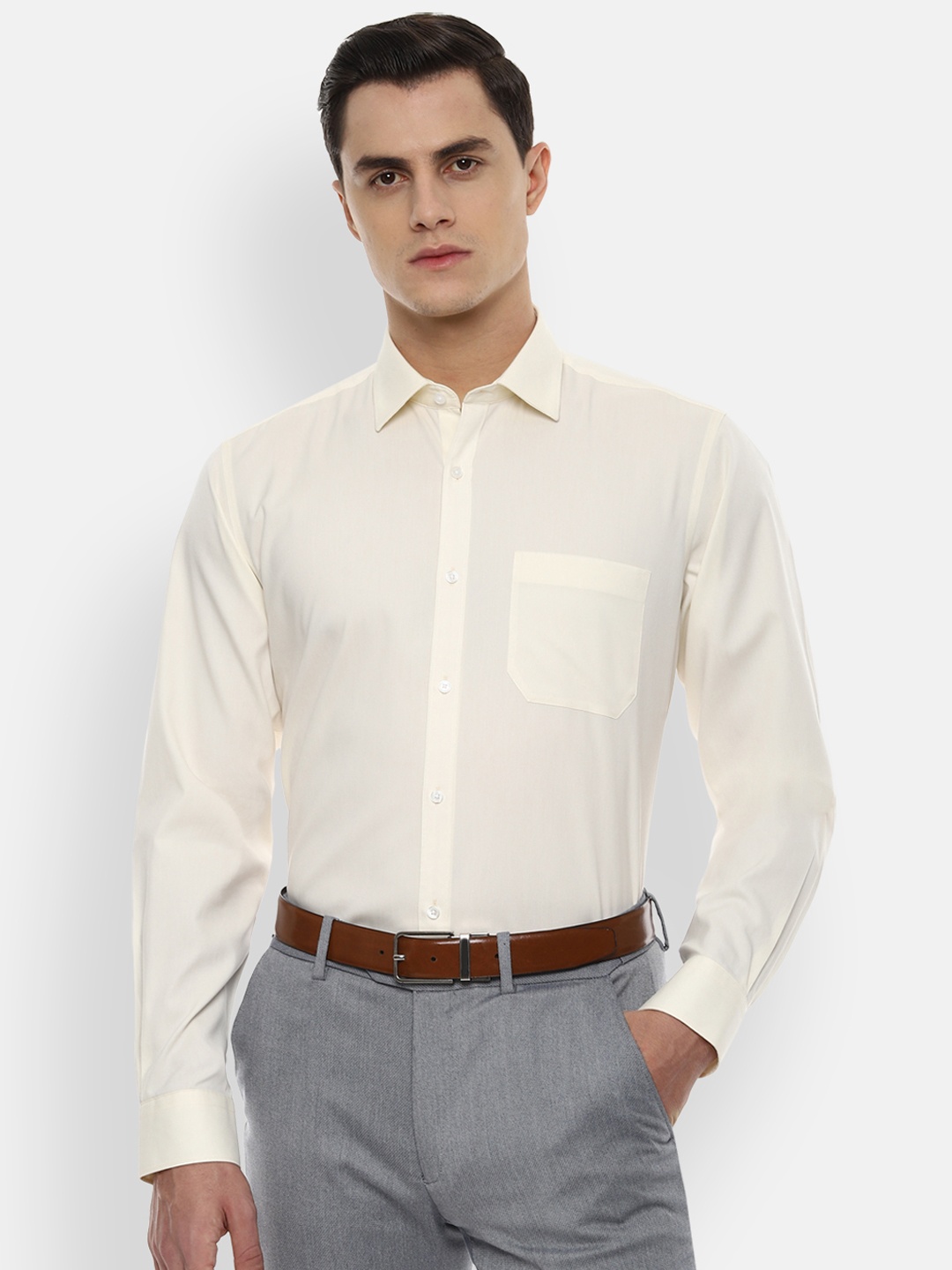 

Van Heusen Men Cream-Coloured Regular Fit Solid Formal Shirt