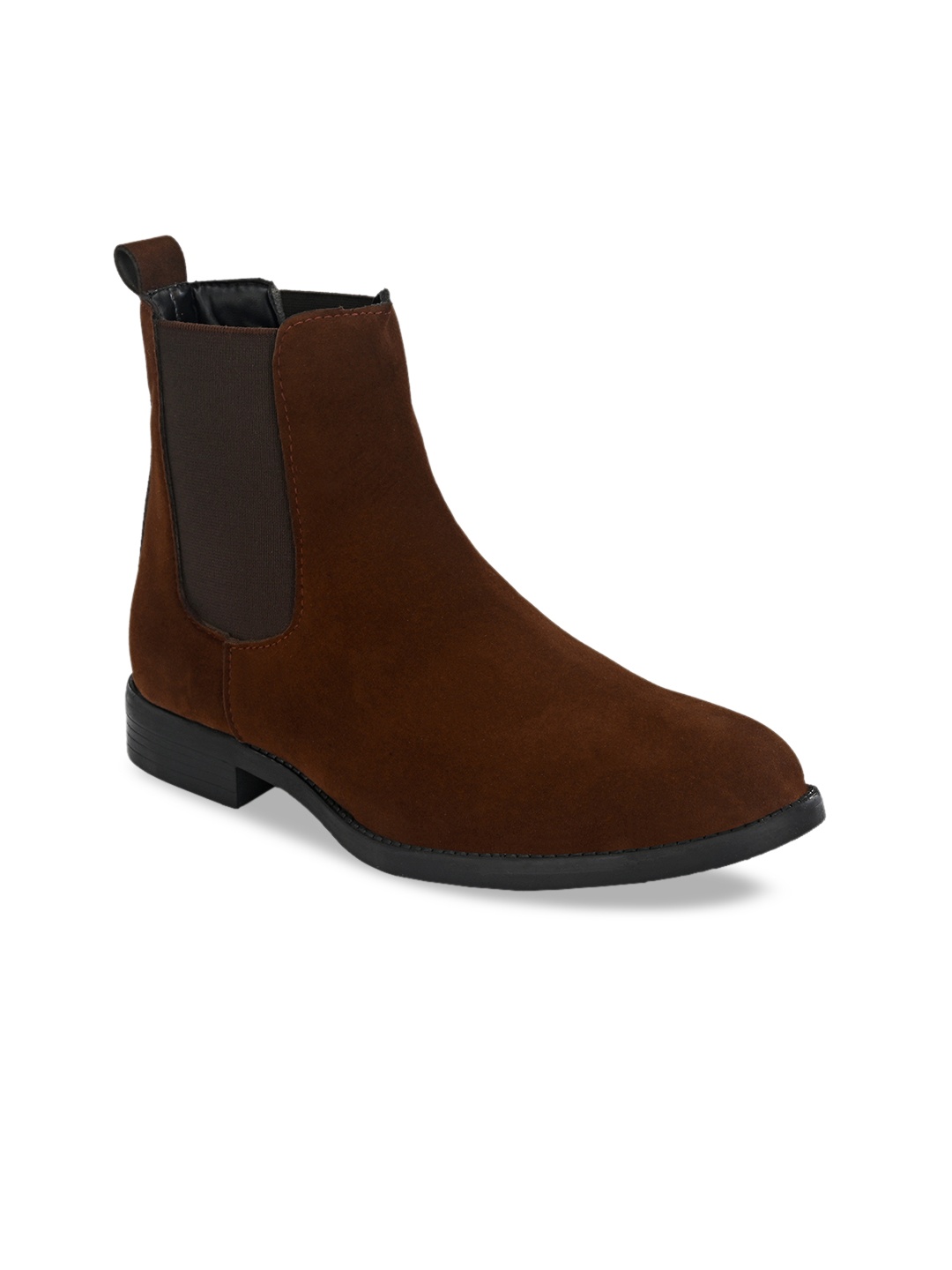 

Hirels Men Coffee Brown Solid Suede High-Top Flat Boots