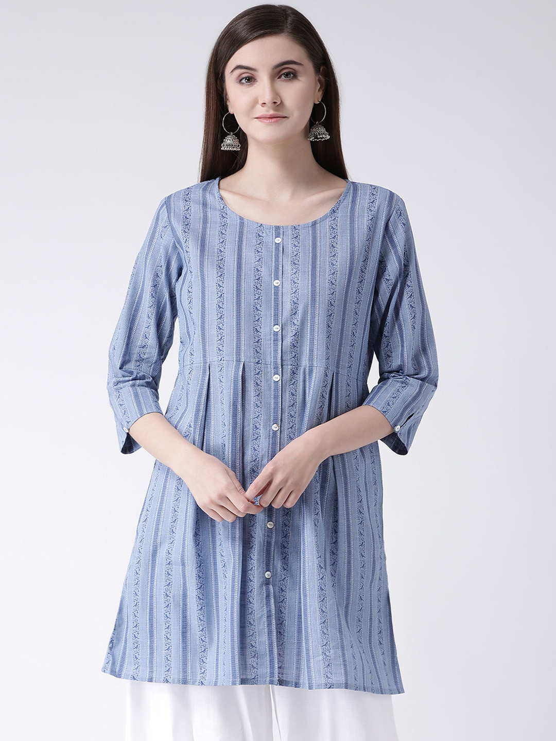 

Span Women Blue Striped A-Line Kurta