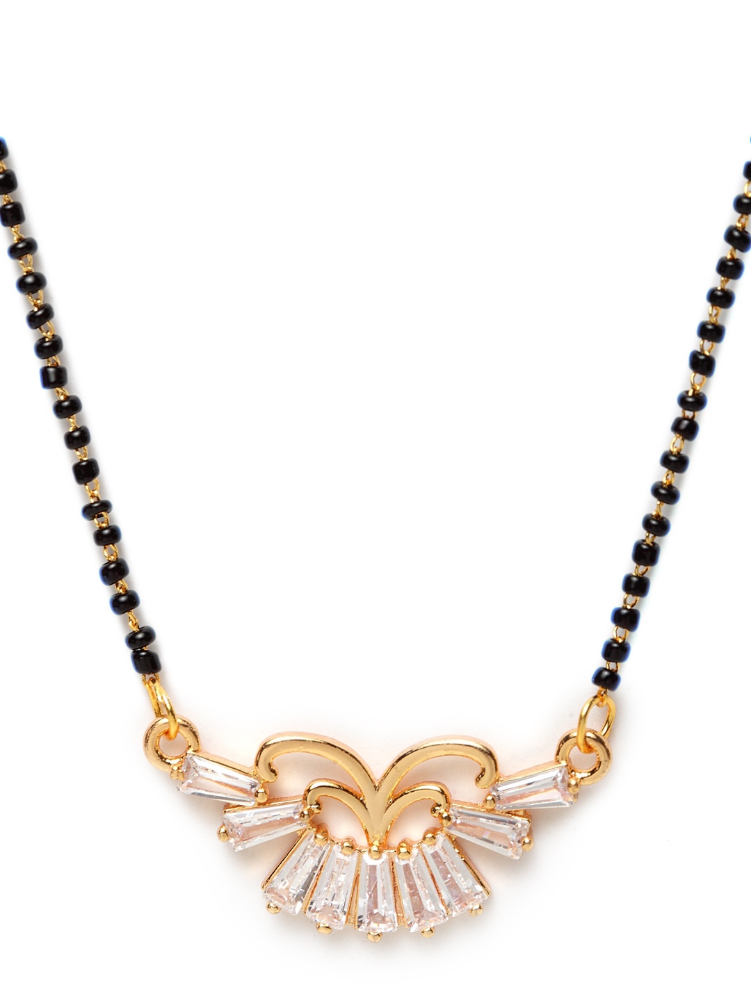 Bhana Fashion Gold-Plated White & Black Beaded AD-Studded Designer Mangalsutra