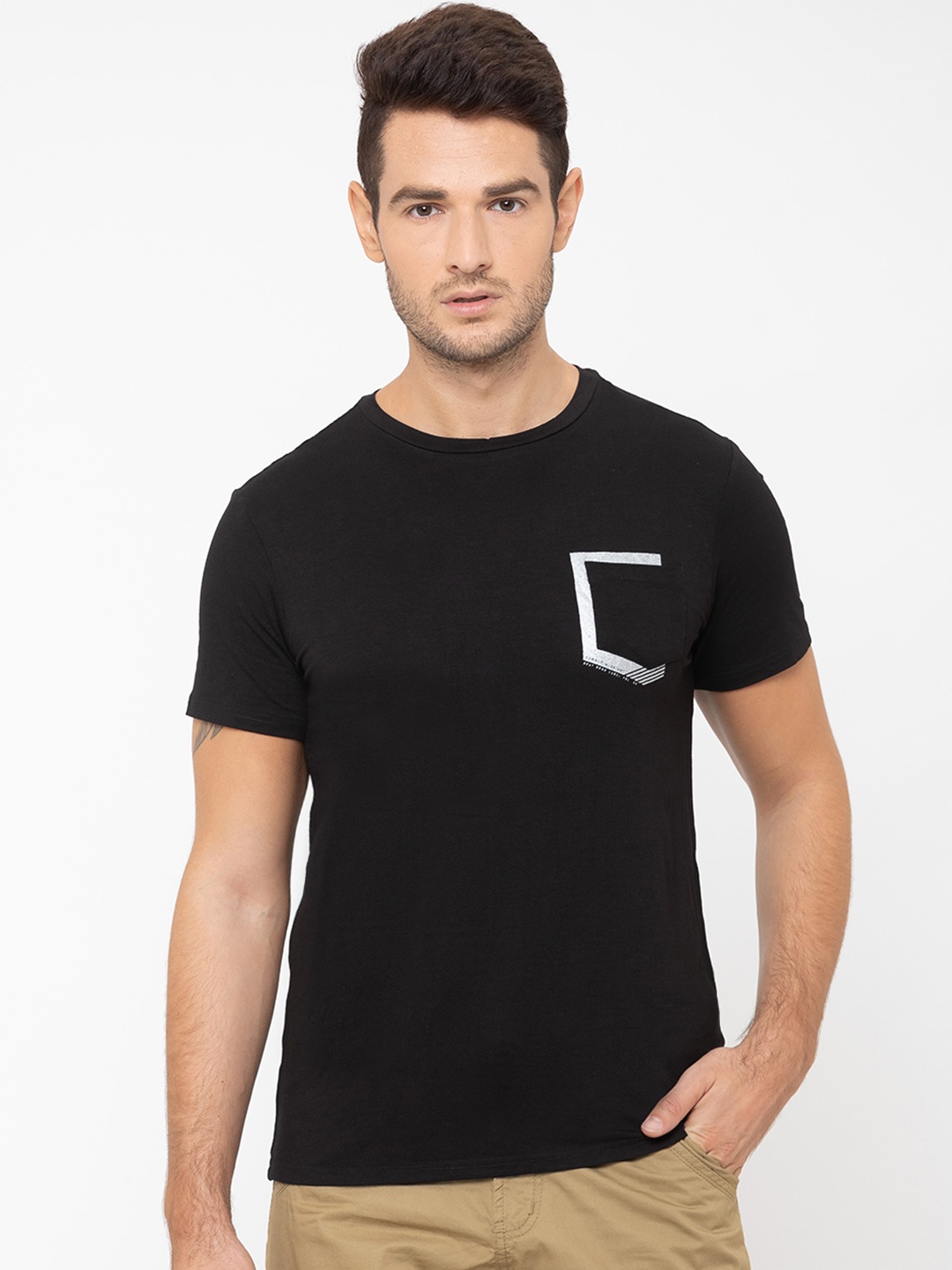 

Globus Men Black Printed Round Neck T-shirt