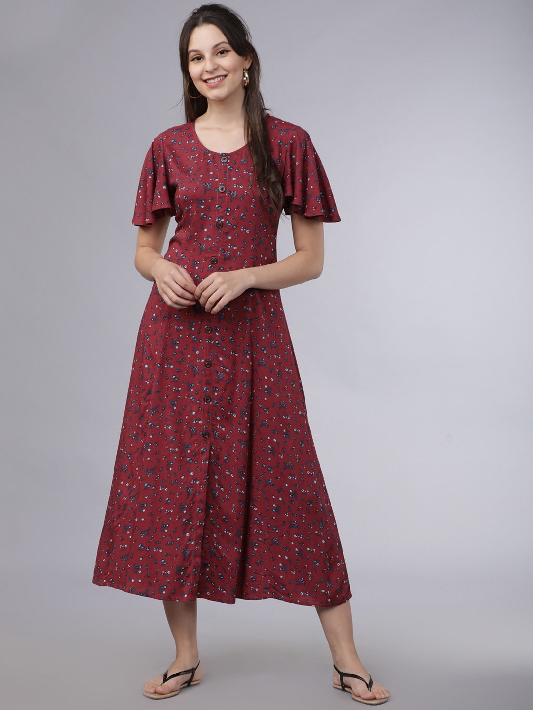 

Tokyo Talkies Women Maroon Printed Fit and Flare Dress