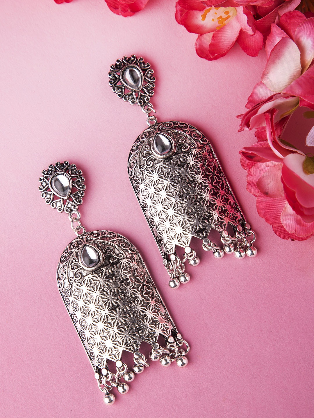 

Rubans Silver-Plated Handcrafted Classic Drop Earrings