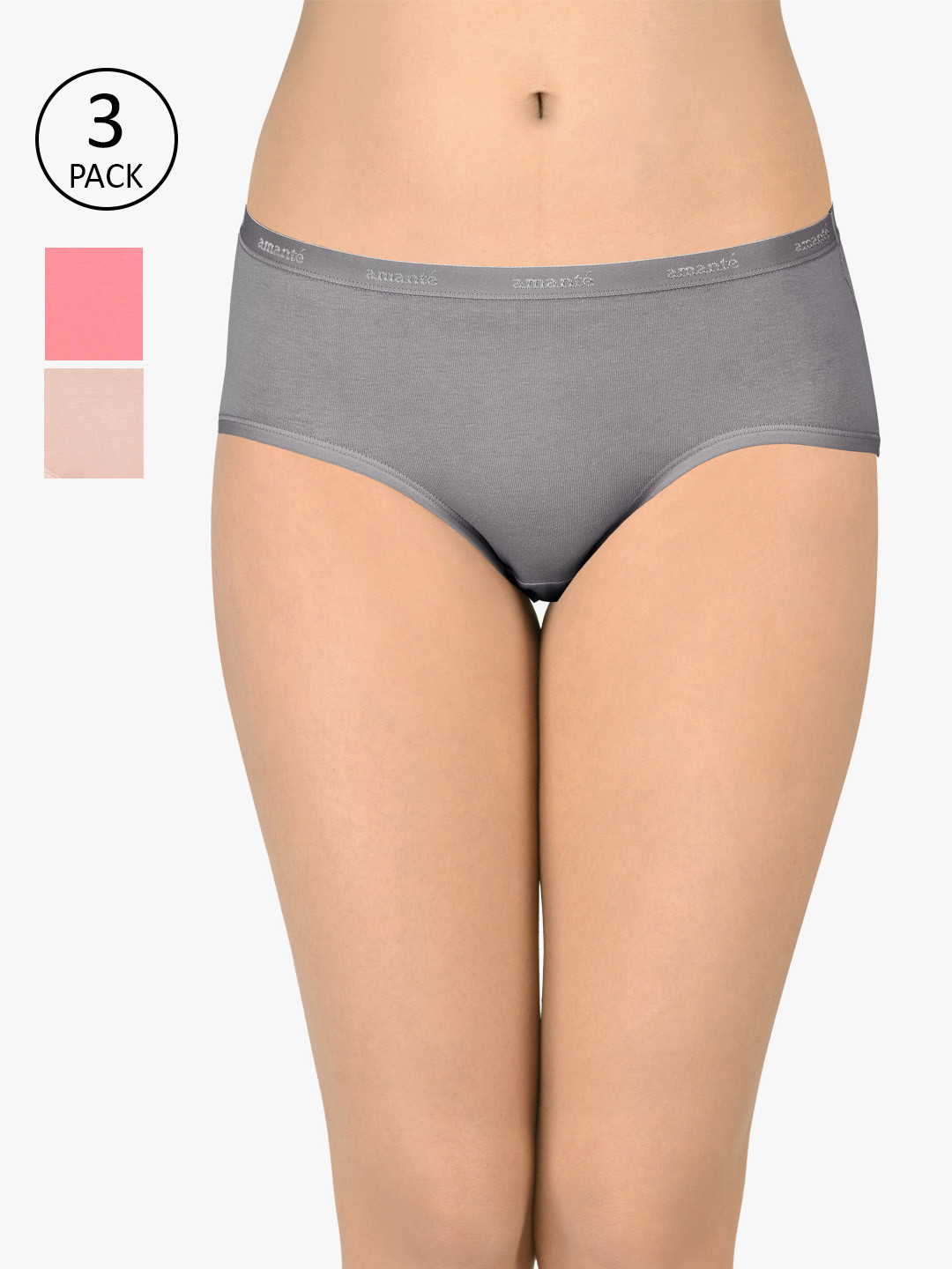 

Amante Women Pack Of 3 Solid Hipster Briefs PPK43001, Pink