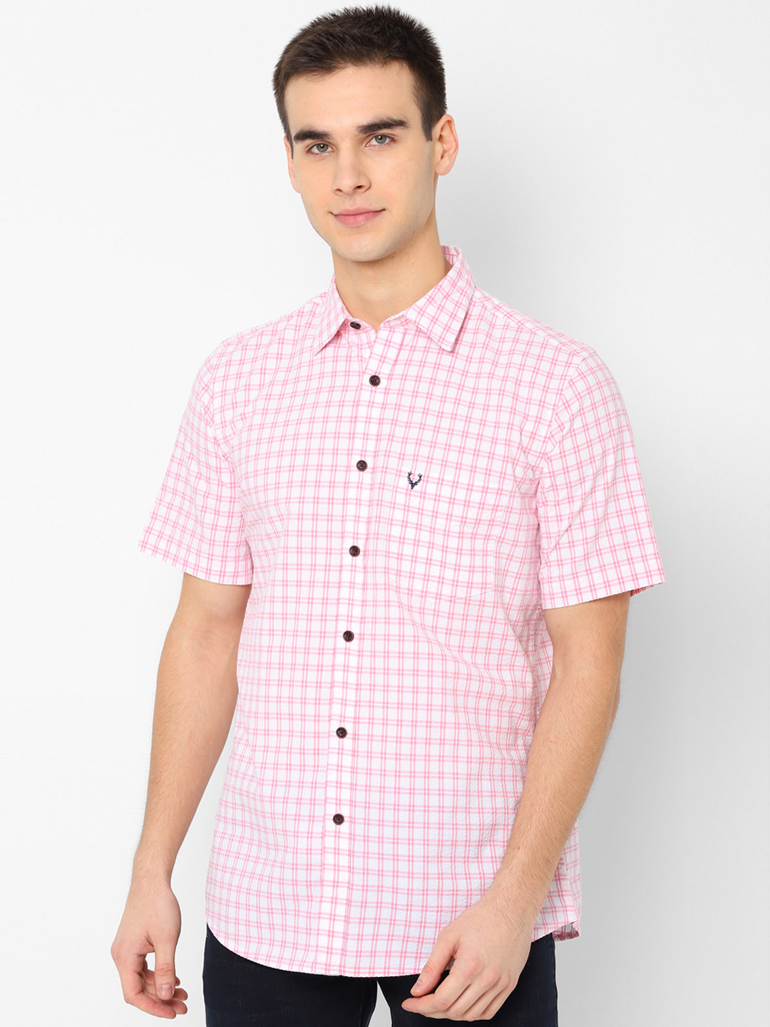 

Allen Solly Men White & Pink Slim Fit Checked Casual Shirt