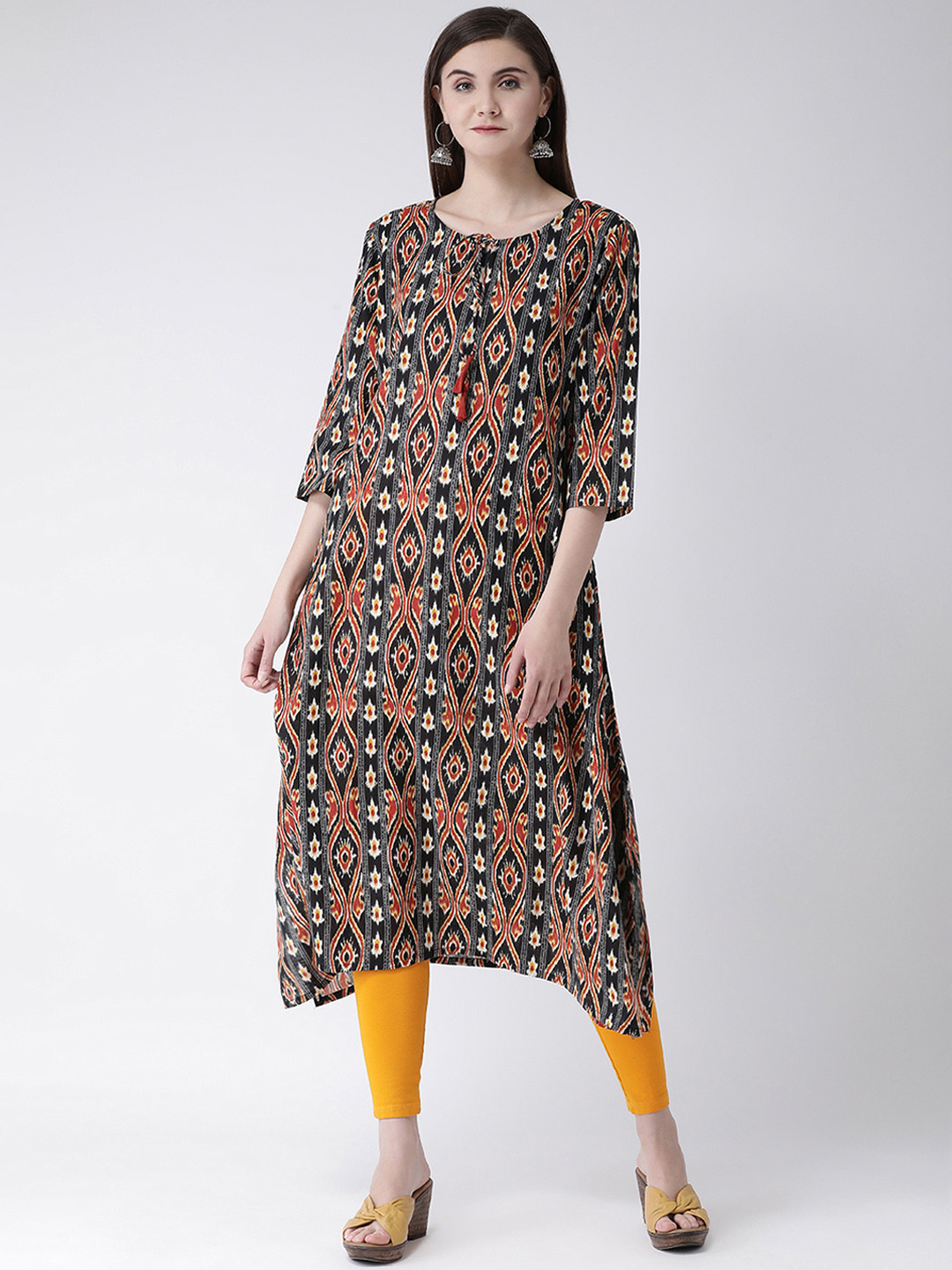 

Span Women Black & Orange Printed A-Line Kurta