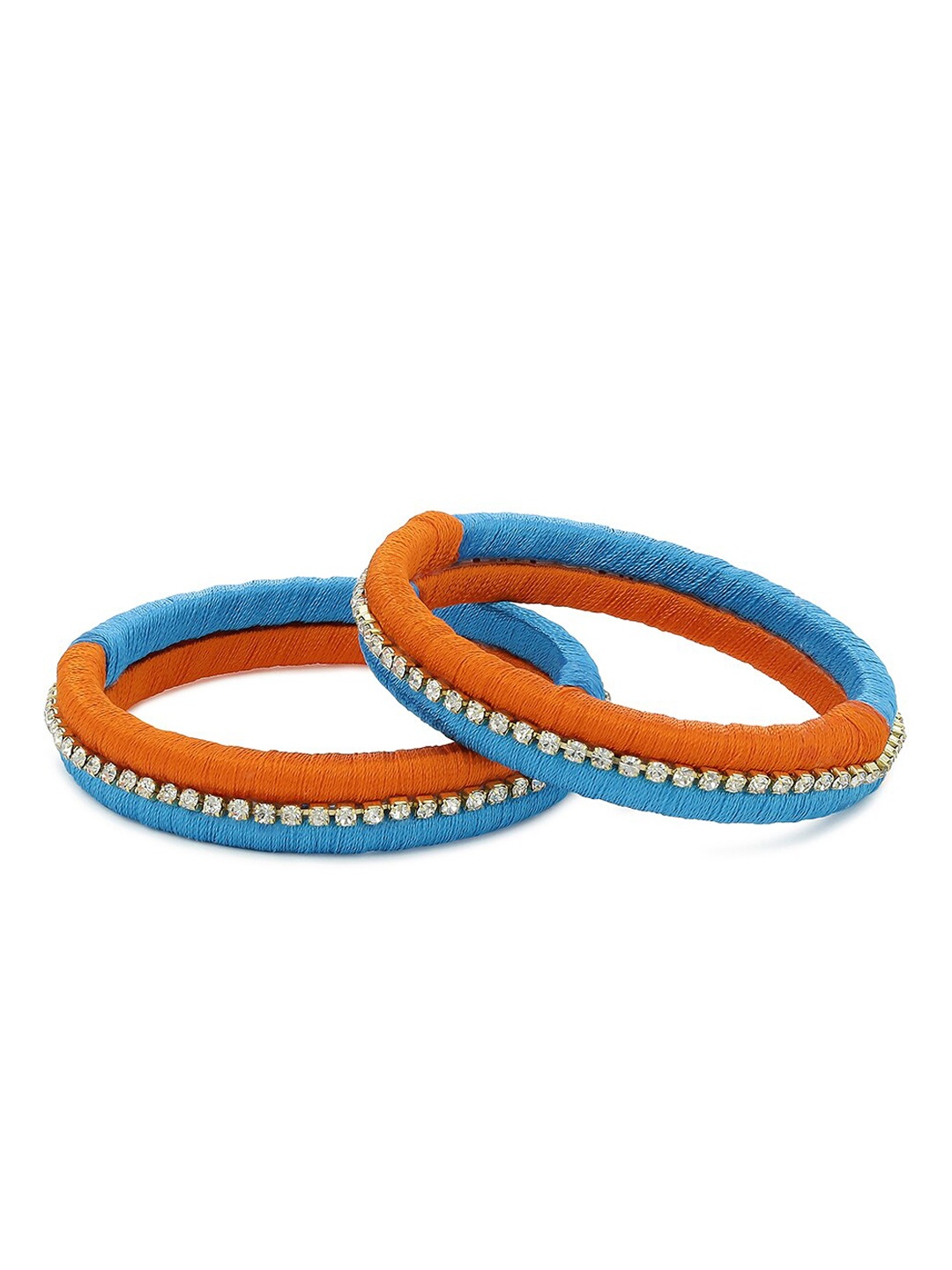 

AKSHARA Girls Set of 2 Orange & White Stone-Studded Handcrafted Silk Thread Bangles