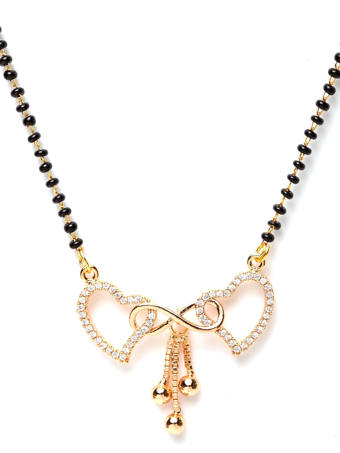 

Bhana Fashion Gold-Plated White & Black Beaded AD-Studded Designer Mangalsutra