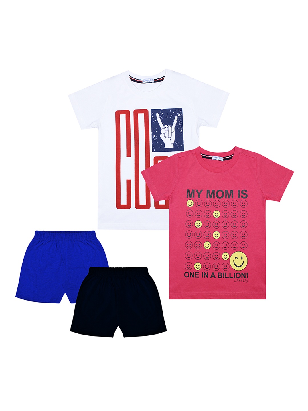 

Luke & Lilly Boys Pack Of 2 Printed Bio Washed T-shirts with Shorts, Pink