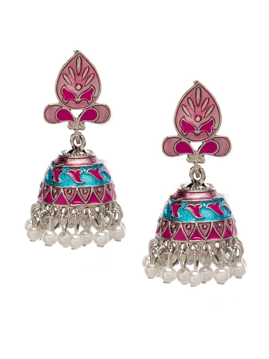 

Rubans Silver-Plated & Pink Handcrafted Classic Jhumkas