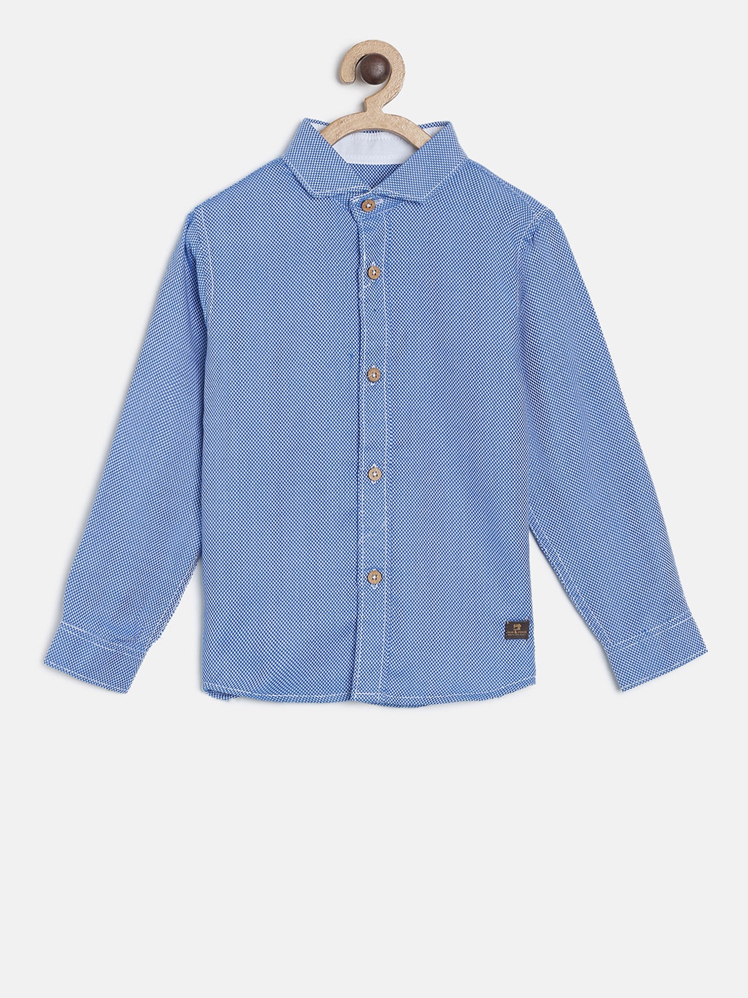 TALES & STORIES Boys Blue & White Regular Fit Dobby Printed Casual Shirt