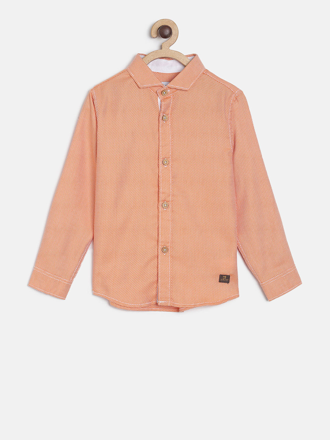 

TALES & STORIES Boys Orange & White Regular Fit Dobby Printed Casual Shirt