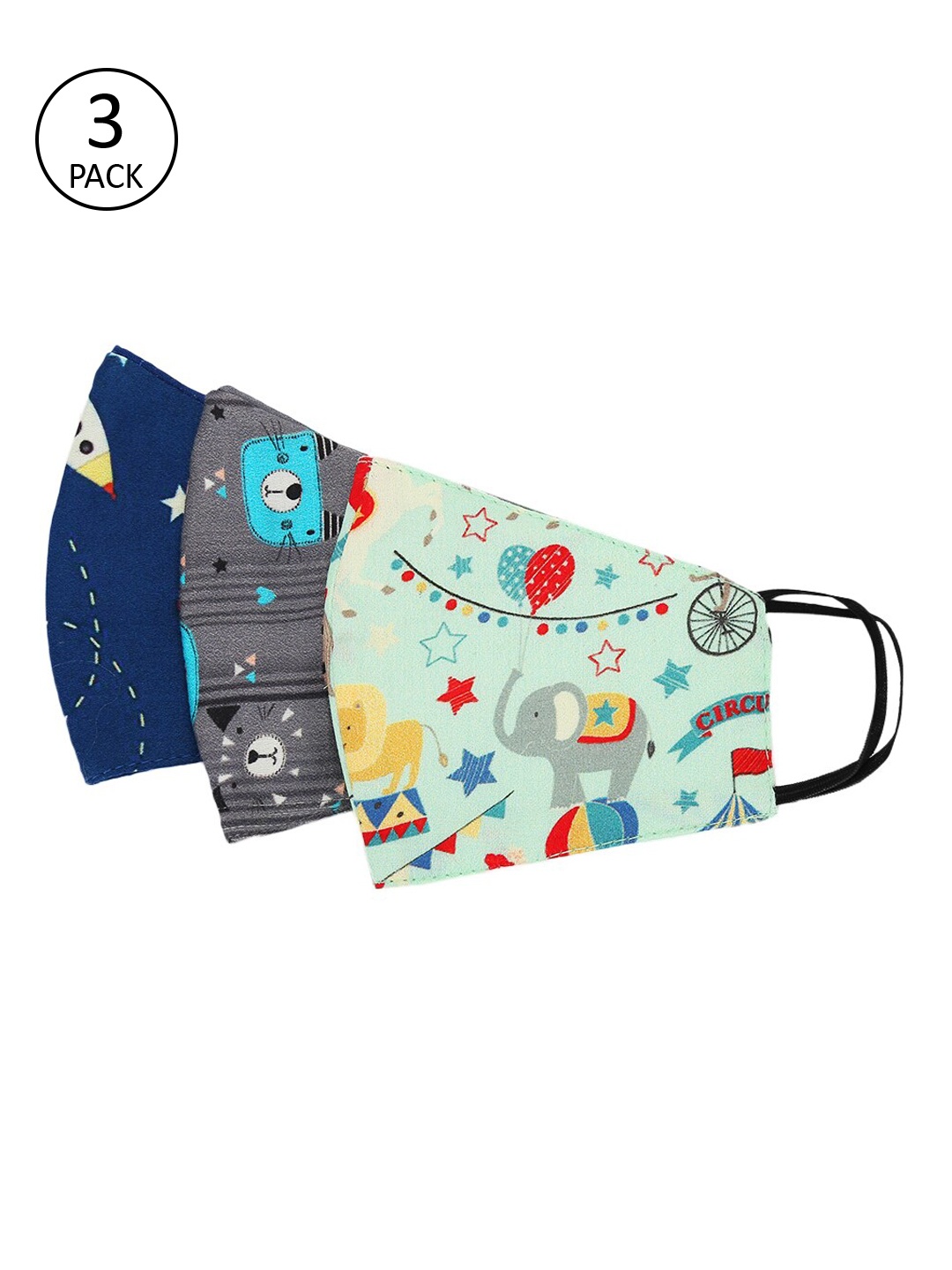 

Tossido Kids Pack Of 3 Printed 3-Ply Protective Outdoor Masks, Multi