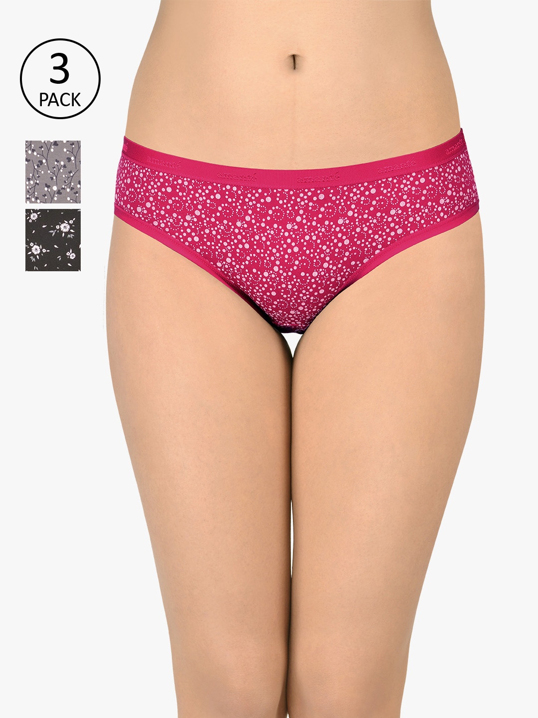 

Amante Women Pack Of 3 Printed Bikini Briefs PPK33102, Pink