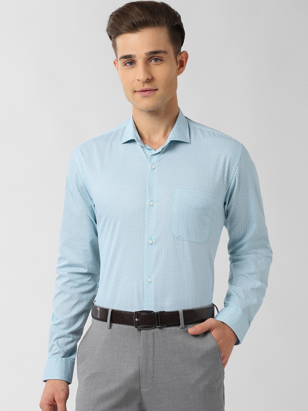 Peter England Men Blue Regular Fit Printed Formal Shirt