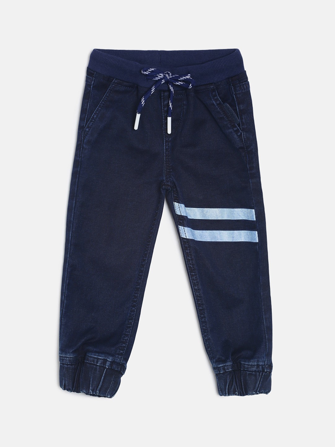 

TALES & STORIES Boys Navy Blue Striped Mid-Rise Clean Look Jogger Jeans