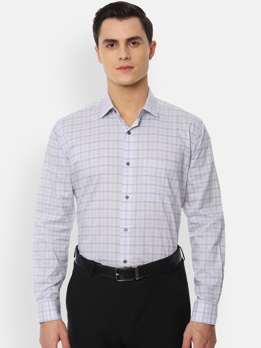 

Van Heusen Men Grey Regular Fit Checked Formal Shirt