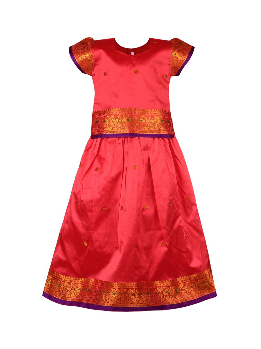 

Wish Karo Pink & Gold-Coloured Woven Design Ready to Wear Pattu Pavadai