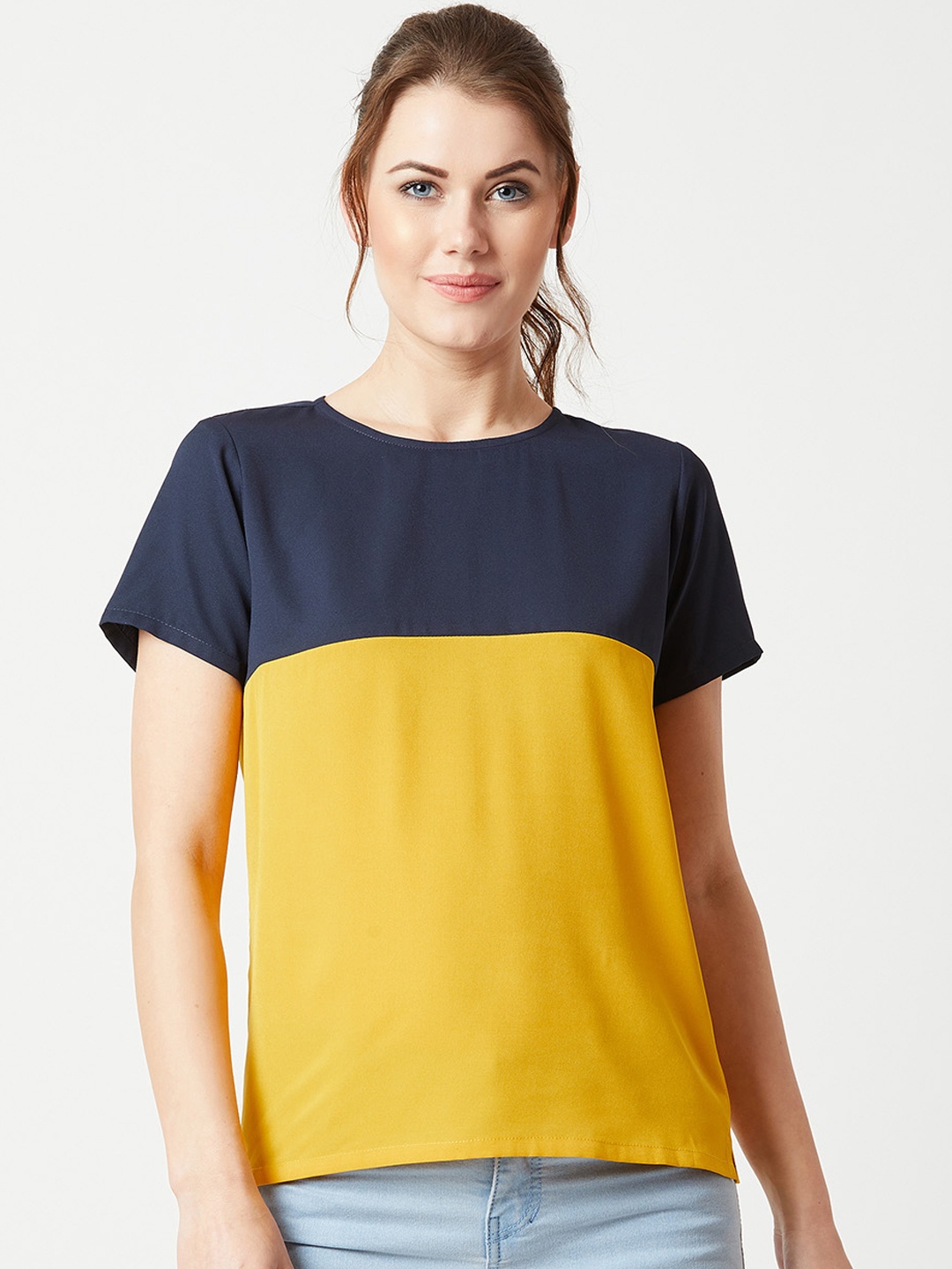 

Miss Chase Women Navy Blue Solid Boxy Top