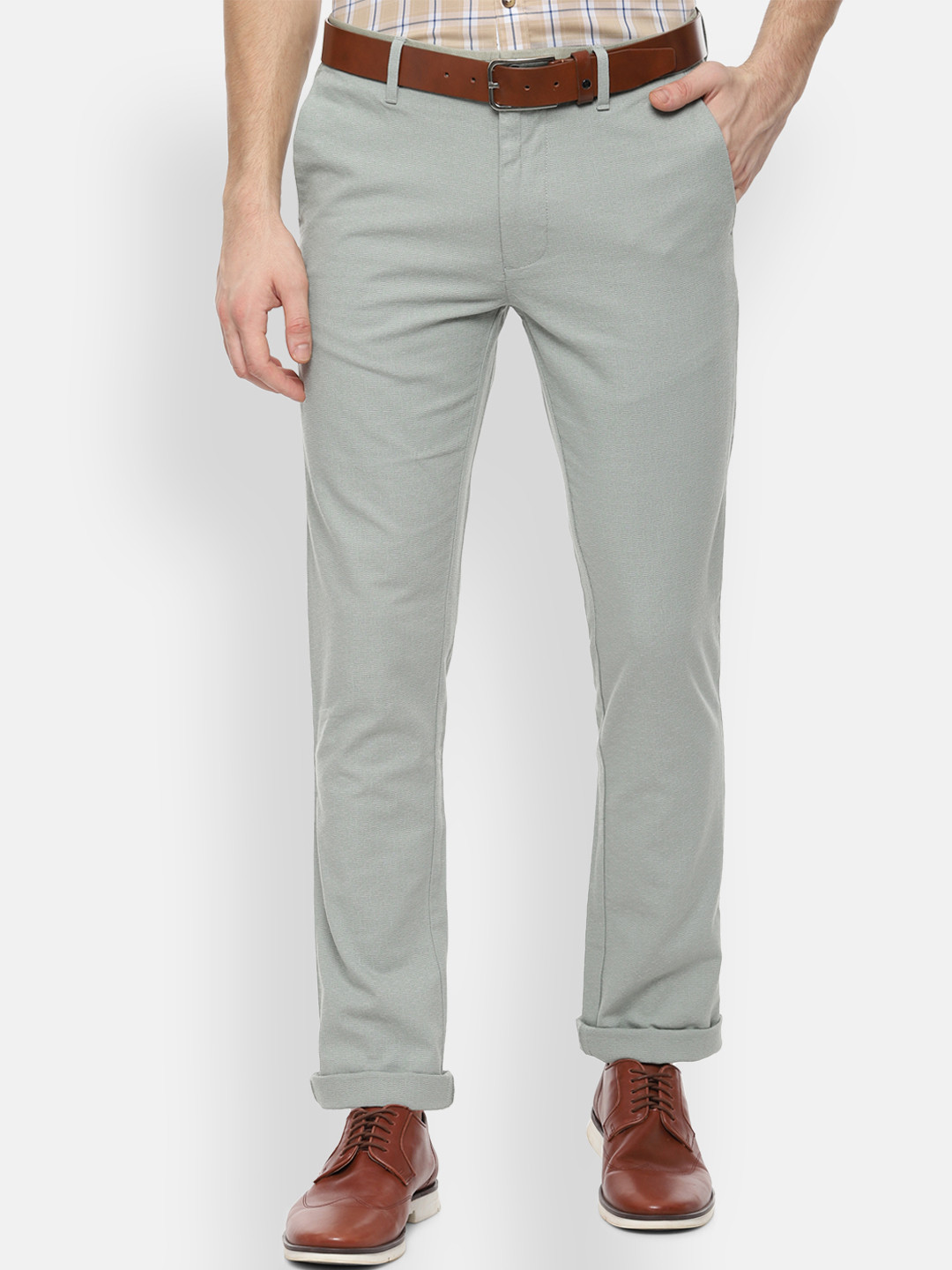 

V Dot Men Grey Slim Fit Self Design Regular Trousers