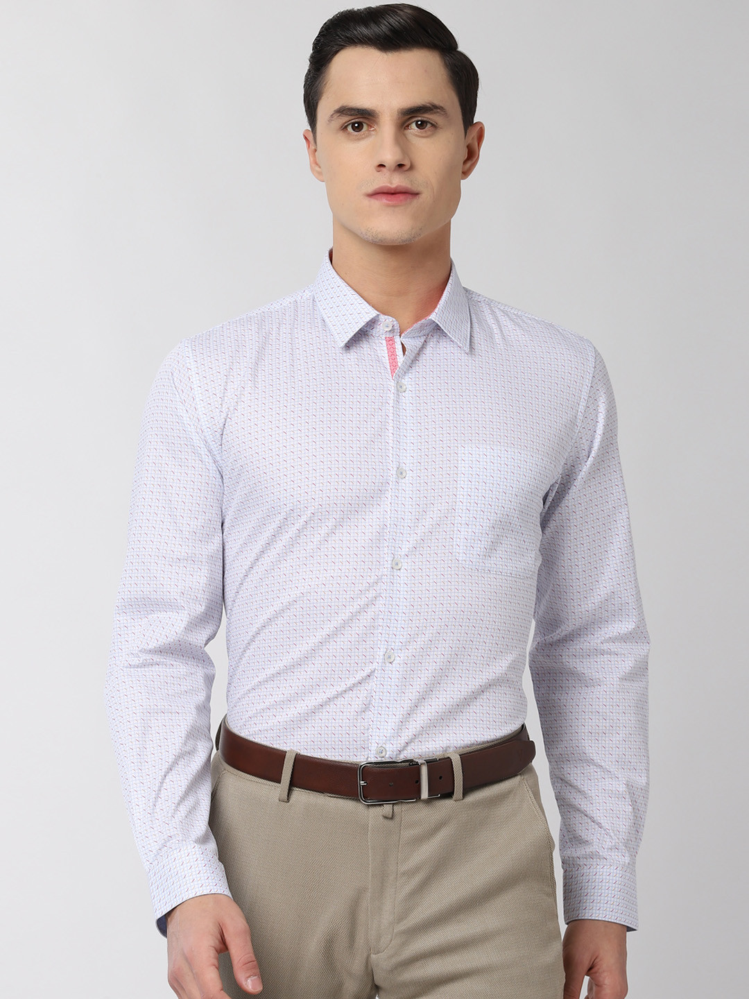 

Peter England Men White & Blue Slim Fit Printed Formal Shirt