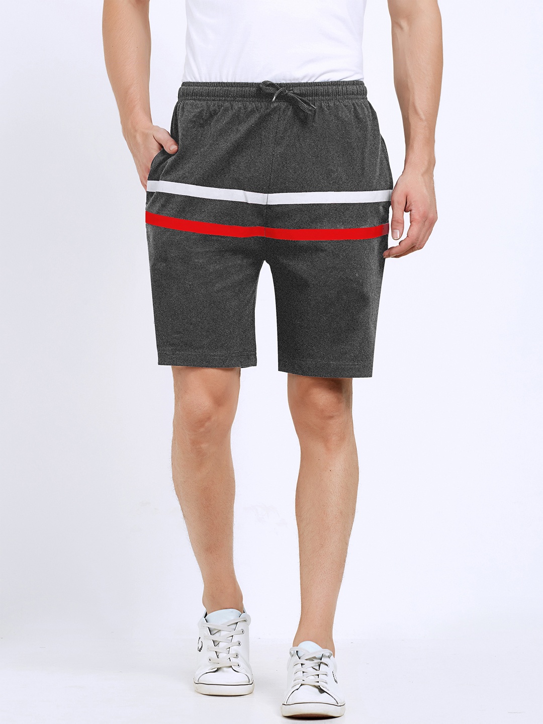 

Maniac Men Charcoal Grey & White Striped Slim Fit Regular Shorts