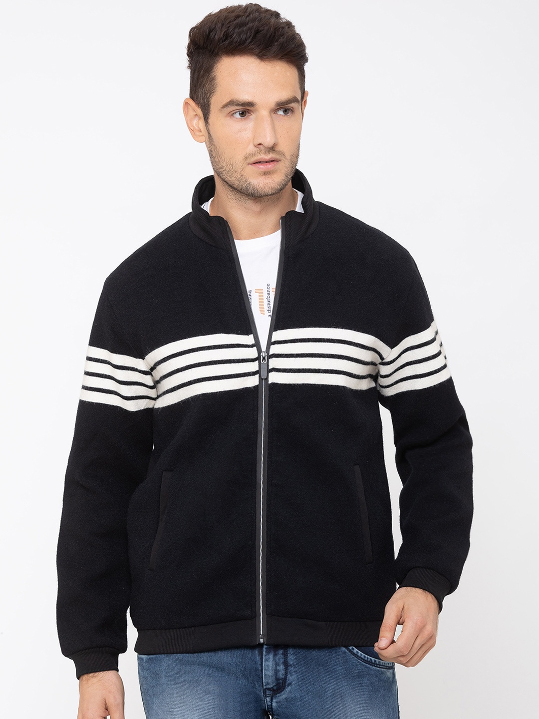 

Globus Men Black Striped Bomber Jacket