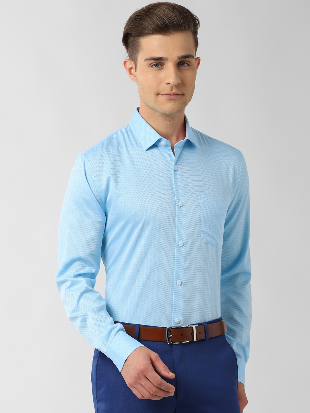 

Peter England Elite Men Blue & White Slim Fit Self Design Formal Shirt