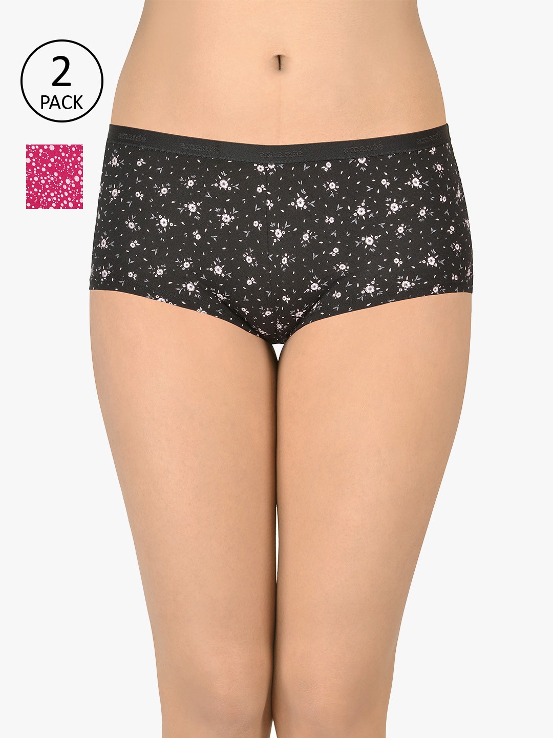 

Amante Women Pack Of 2 Printed BoyShorts PPK62101, Pink