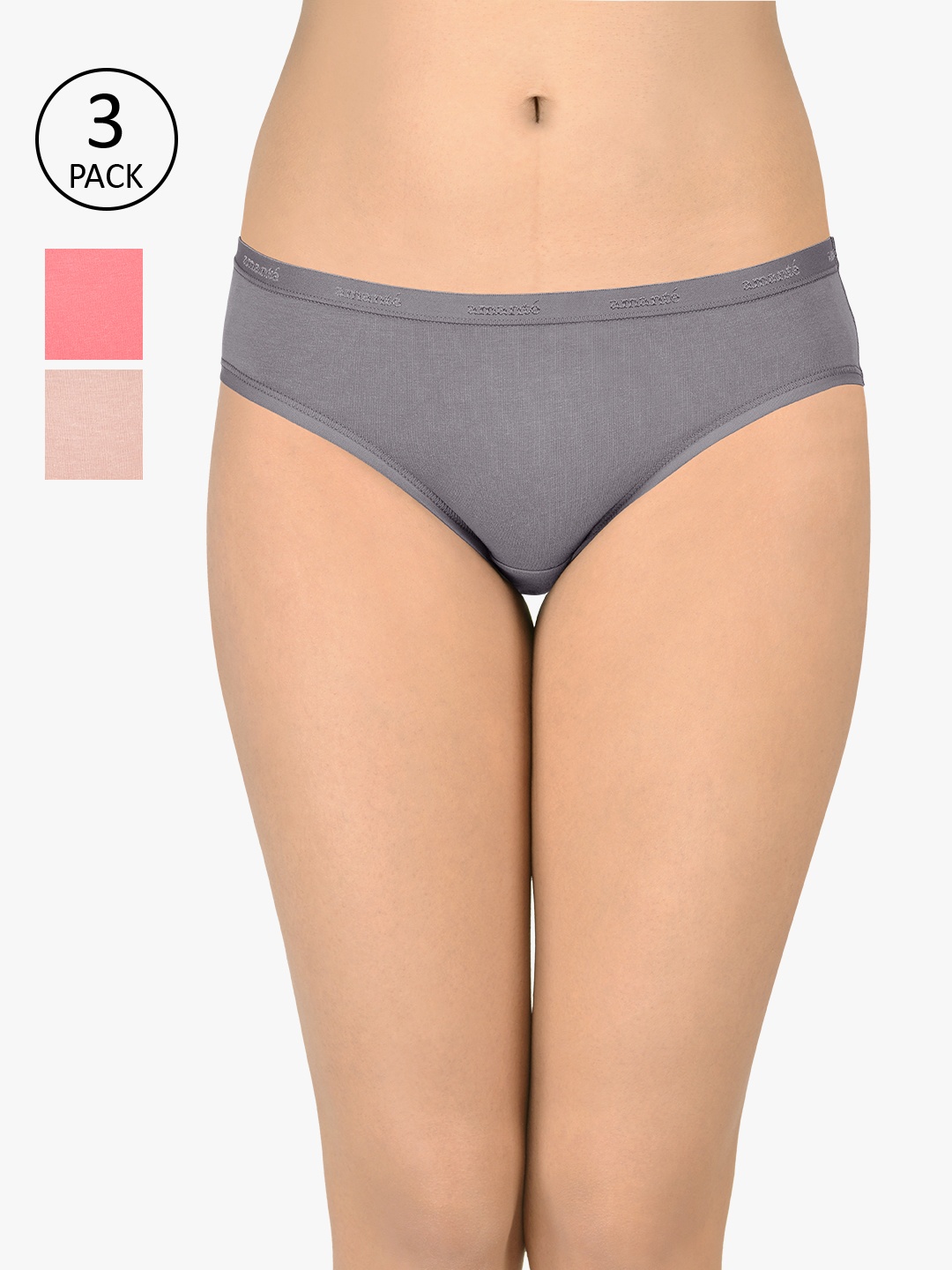 

Amante Women Solid Pack of 3 Low Rise Bikini Briefs PPK33001, Pink