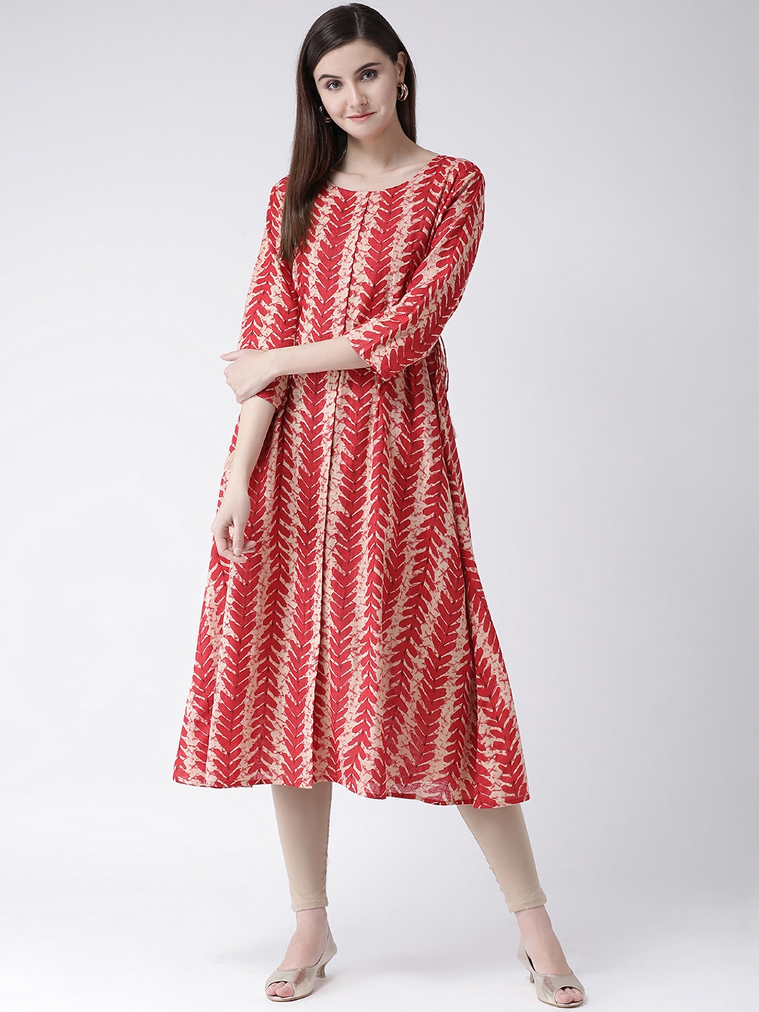 

Span Women Red & Beige Printed A-Line Kurta