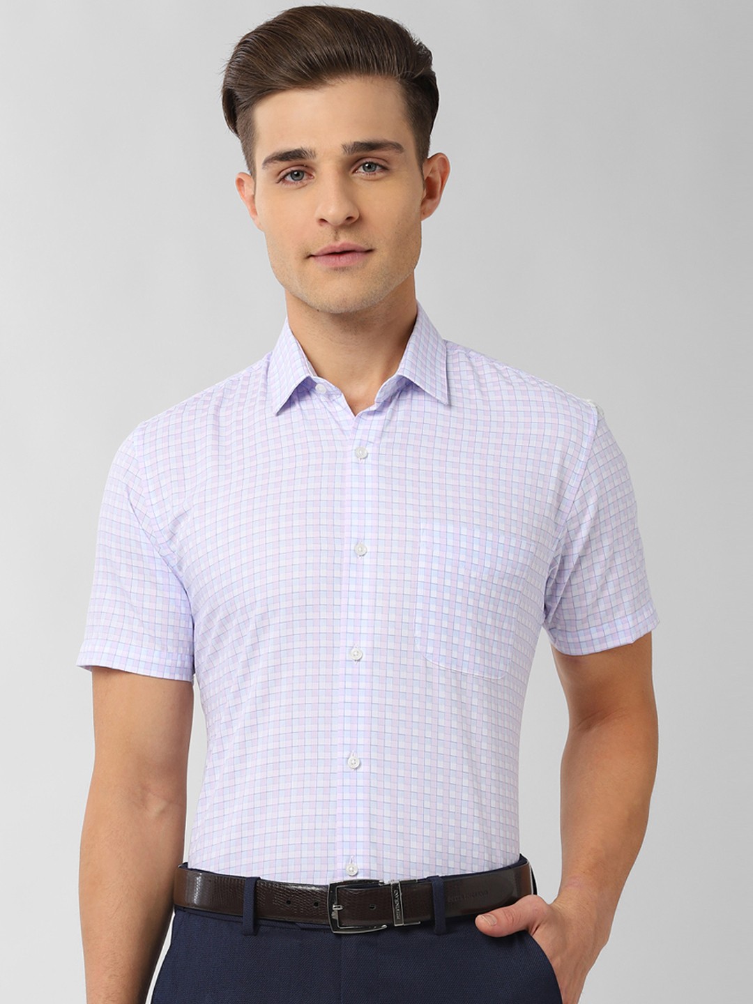 

Peter England Men Blue & White Slim Fit Checked Formal Shirt
