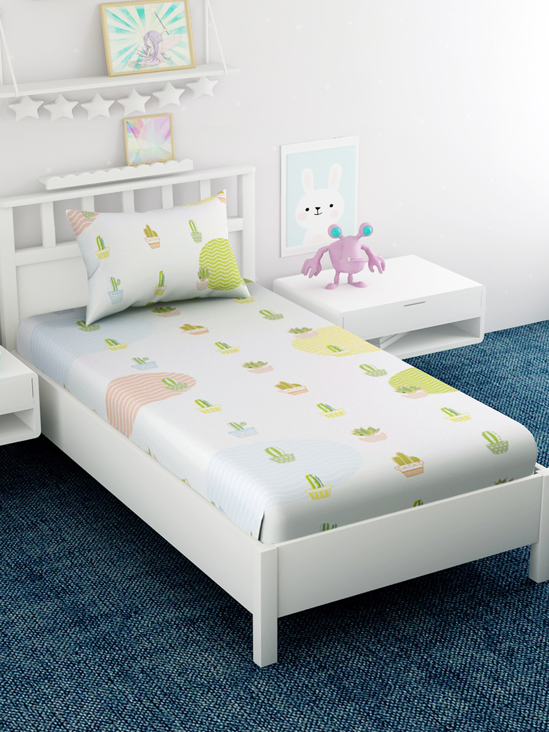 

EverHOME Multicoloured Conversational 210 TC Cotton 1 Single Bedsheet with 1 Pillow Covers, Multi