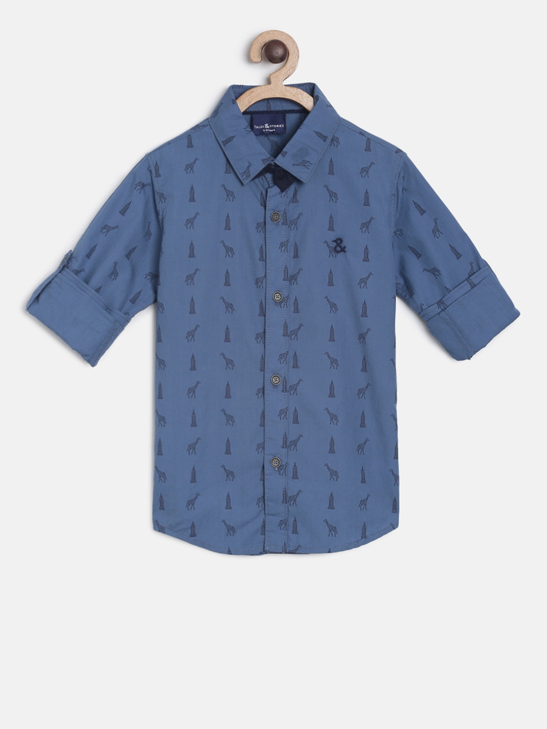 

TALES & STORIES Boys Blue Regular Fit Printed Casual Shirt
