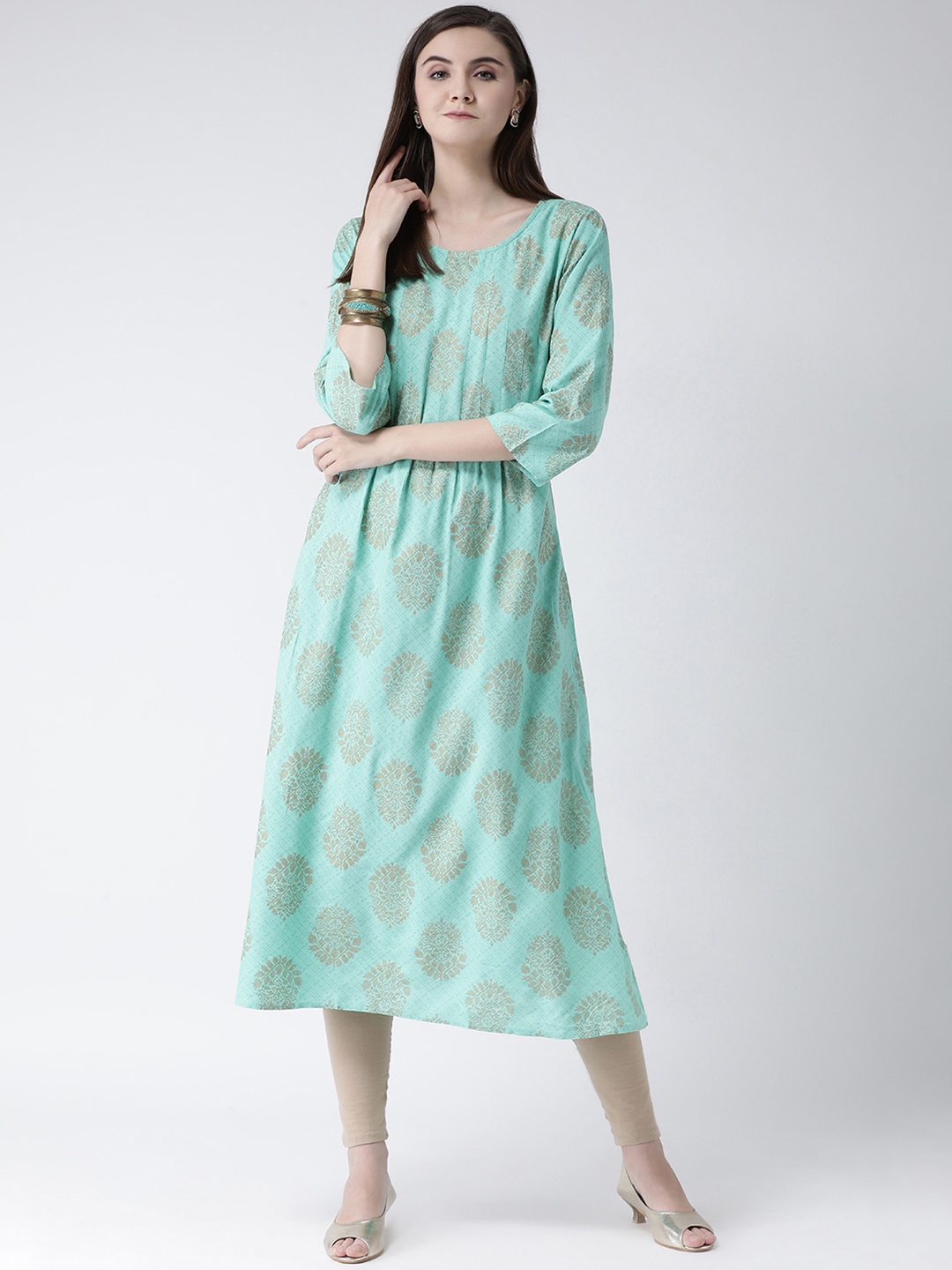 

Span Women Green & Beige Printed A-Line Kurta
