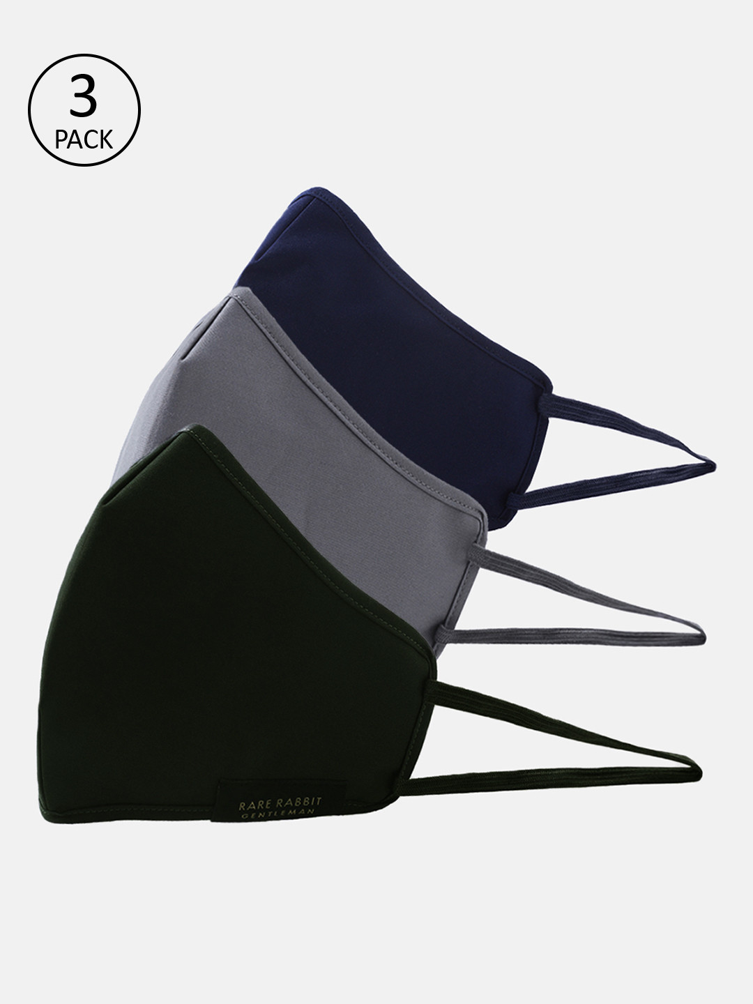 

RARE RABBIT Unisex Pack Of 3 3-Ply Reusable Masks, Navy blue