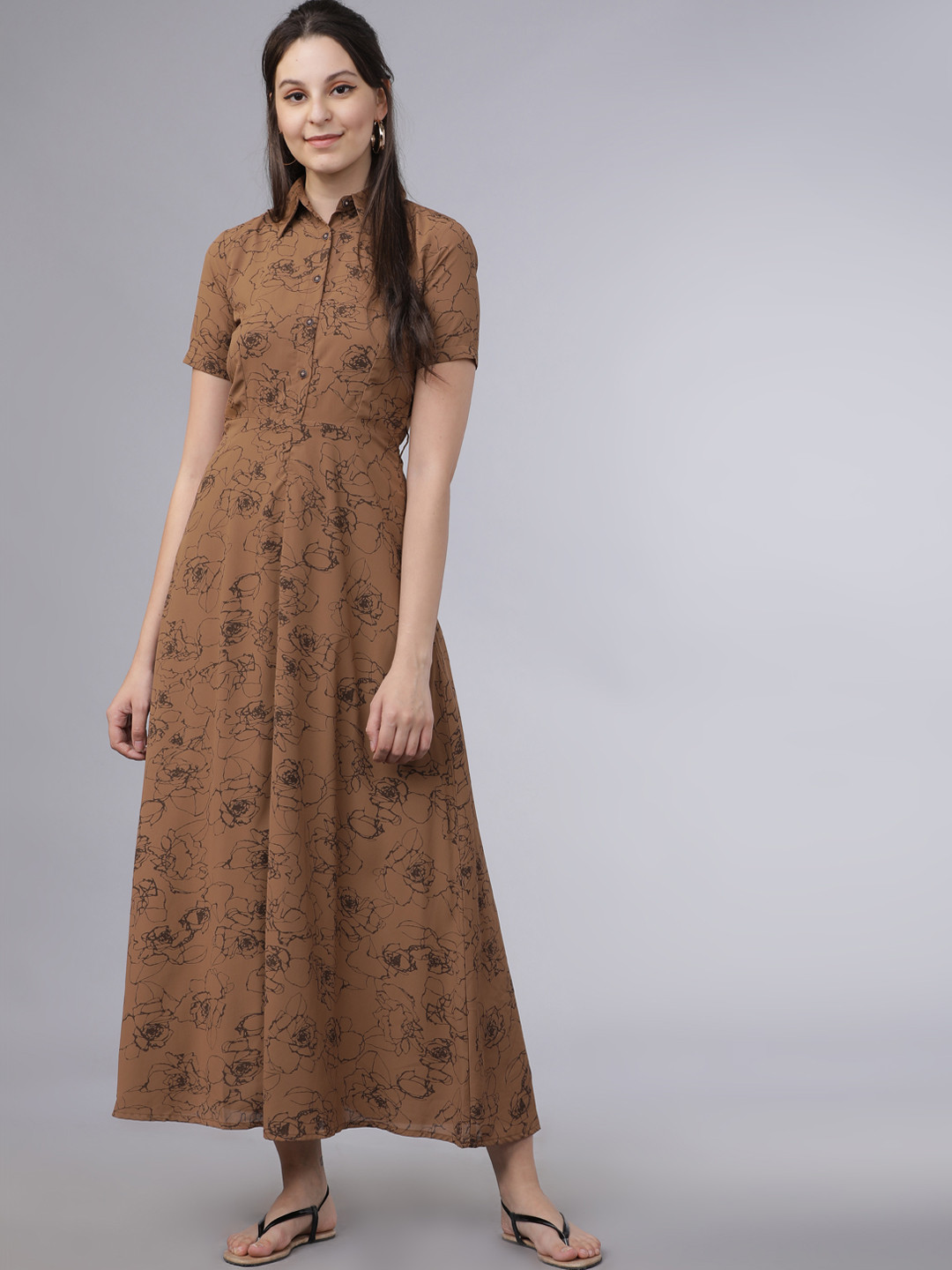 

Tokyo Talkies Women Brown Printed A-Line Dress