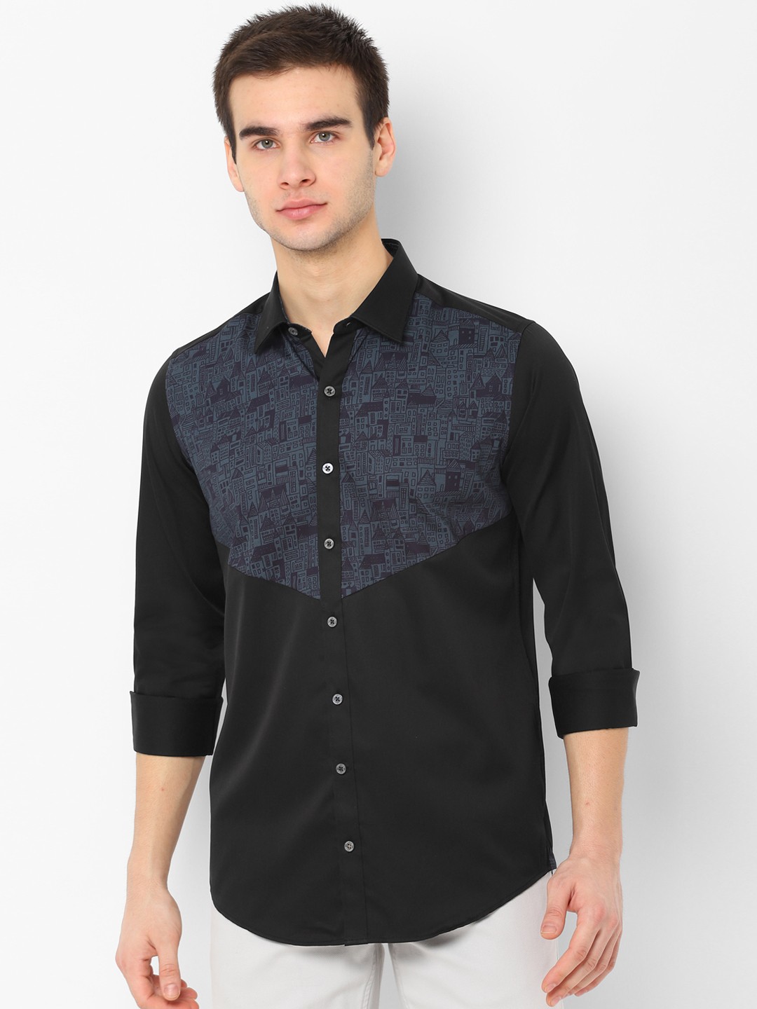

SIMON CARTER LONDON Men Black & Blue Slim Fit Printed Casual Shirt