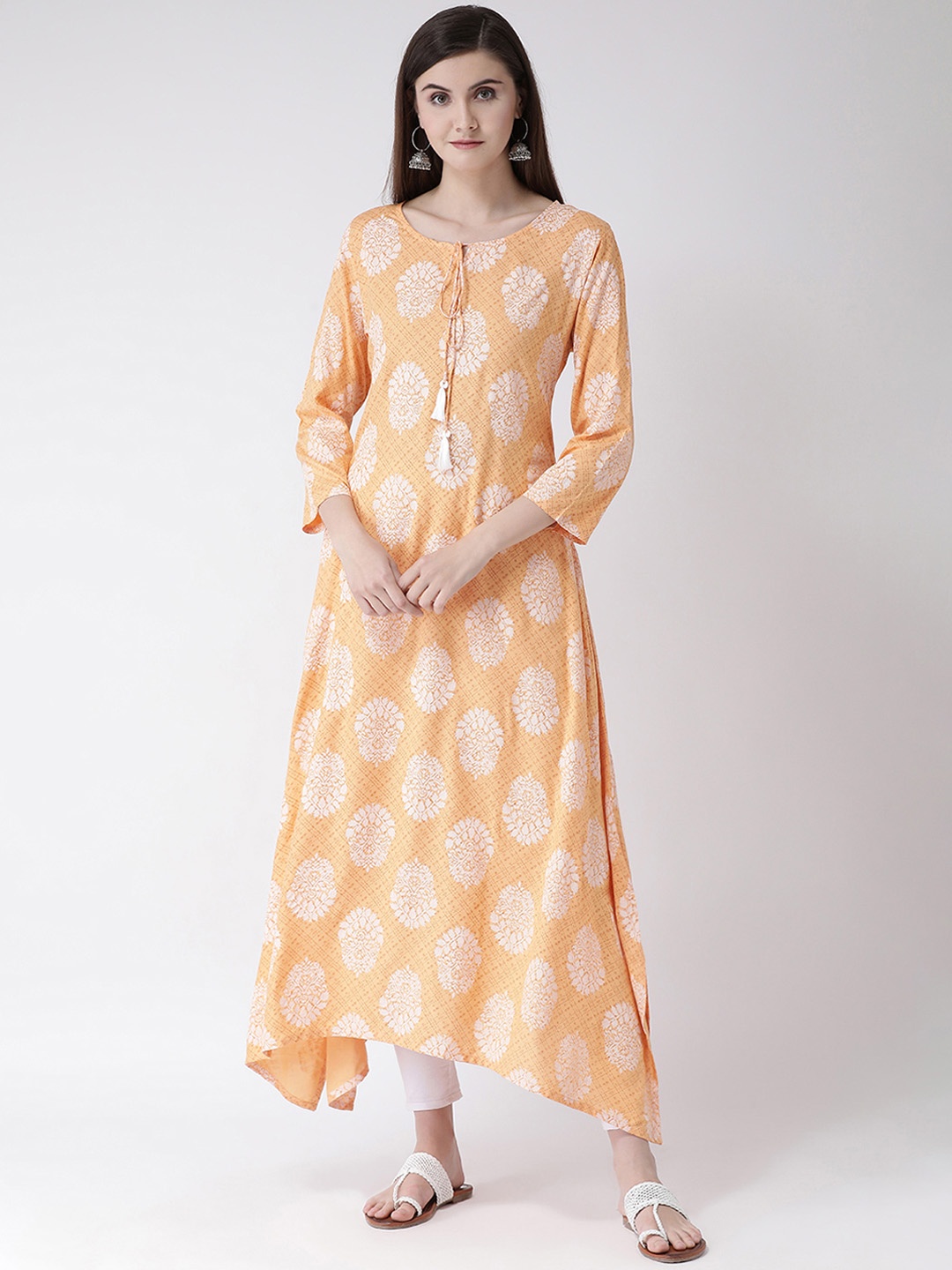 

Span Women Orange Printed A-Line Kurta