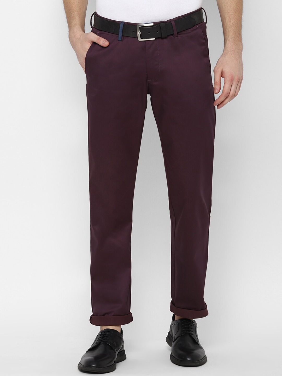 

Allen Solly Men Burgundy Slim Fit Solid Regular Trousers