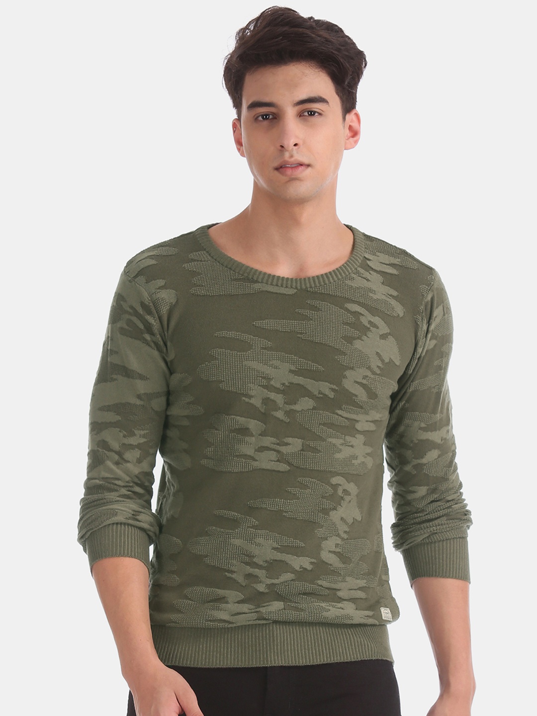 

Ed Hardy Men Olive Green Como Printed Pullover Sweater