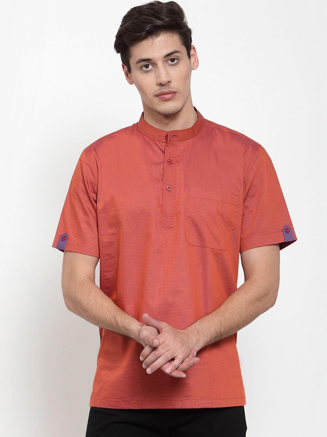 

NEUDIS Men Rust Checked Straight Kurta