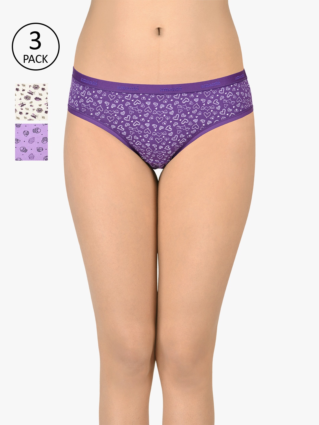 

Amante Women Pack Of 3 Printed Bikini Briefs PPK33101, Purple