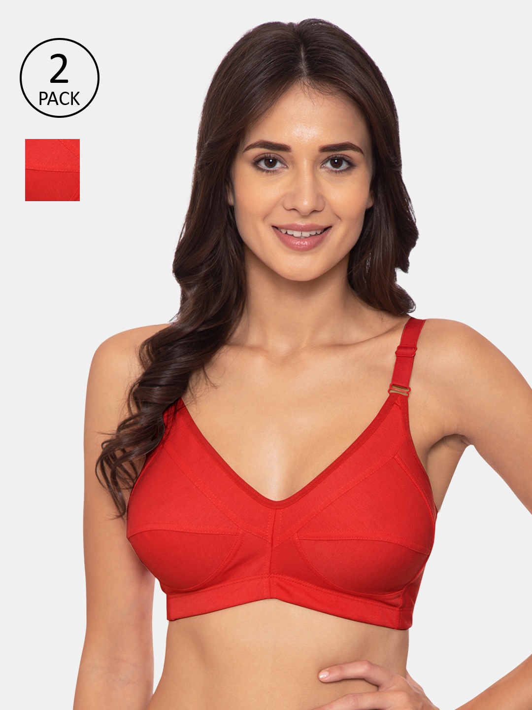

Souminie Pack Of 2 Red Solid Non-Wired Non Padded Minimizer Bra