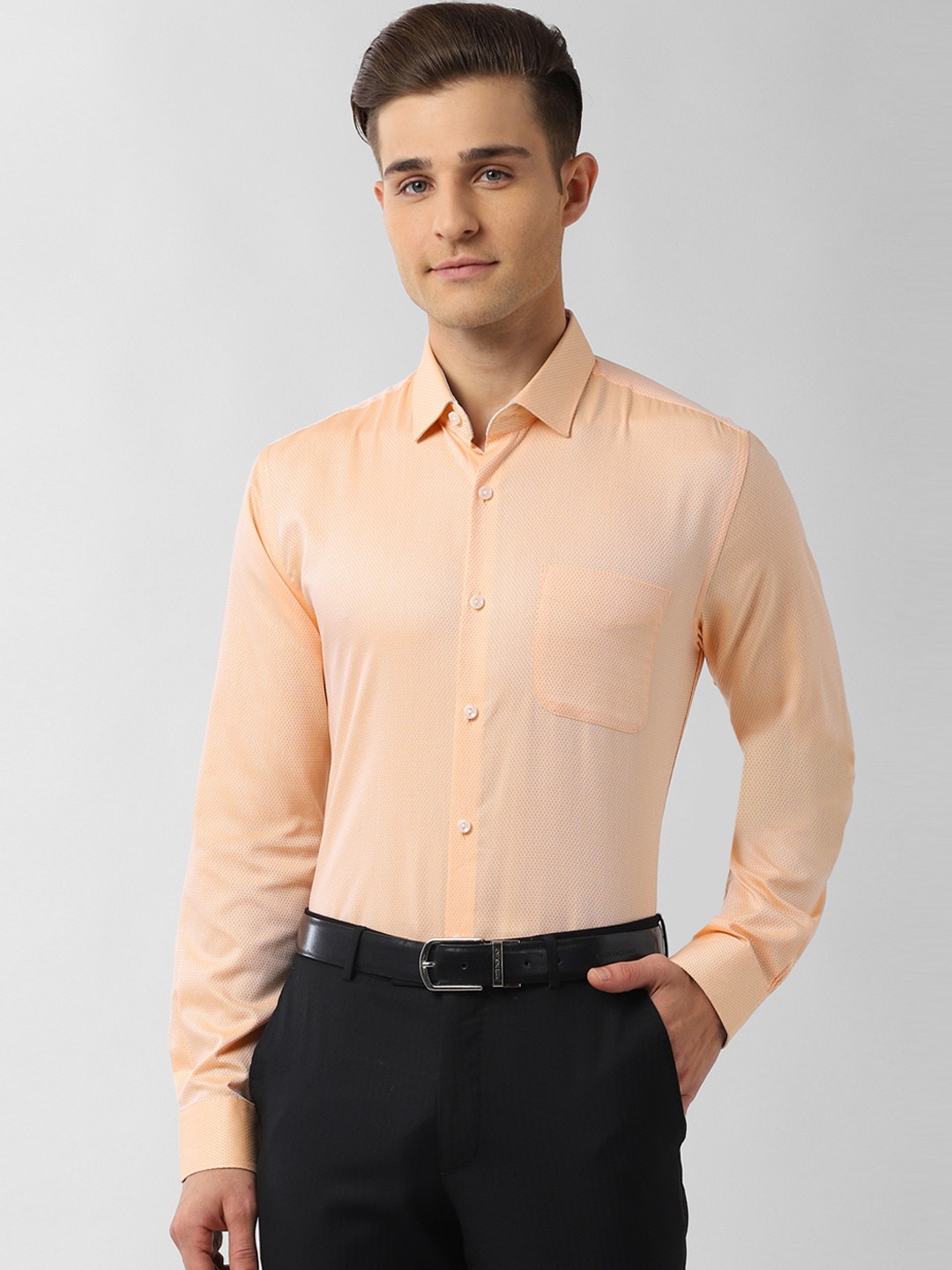 

Peter England Elite Men Orange Slim Fit Self Design Formal Shirt