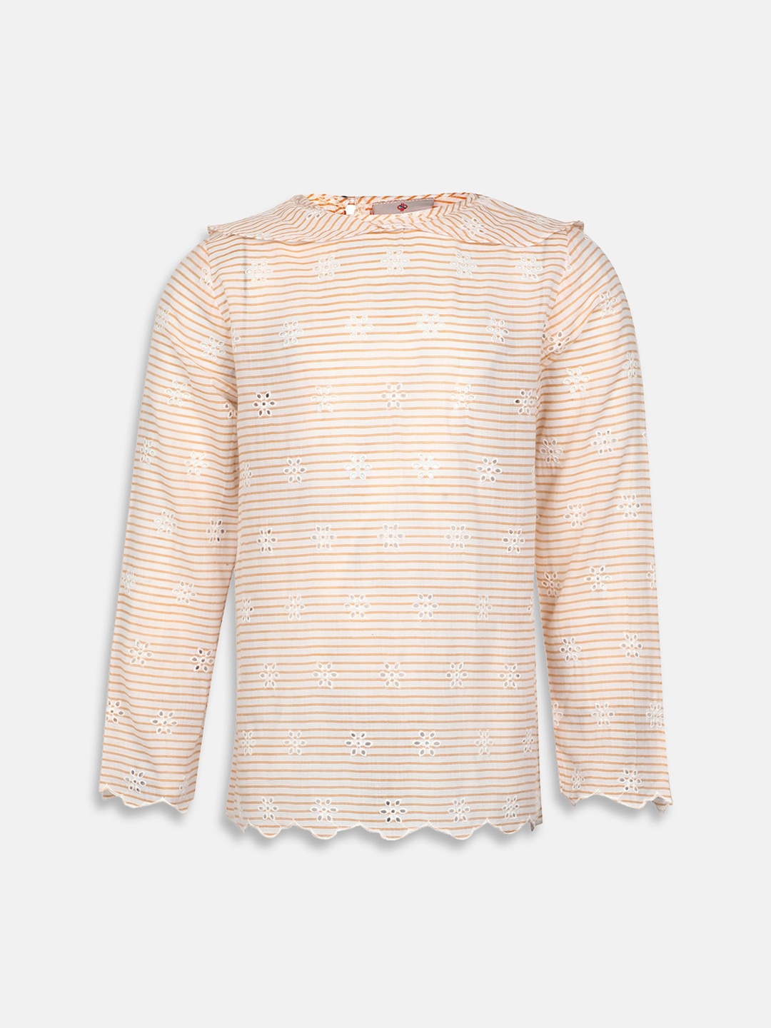 

Oxolloxo Girls Orange & White Embroidered Pure Cotton Top