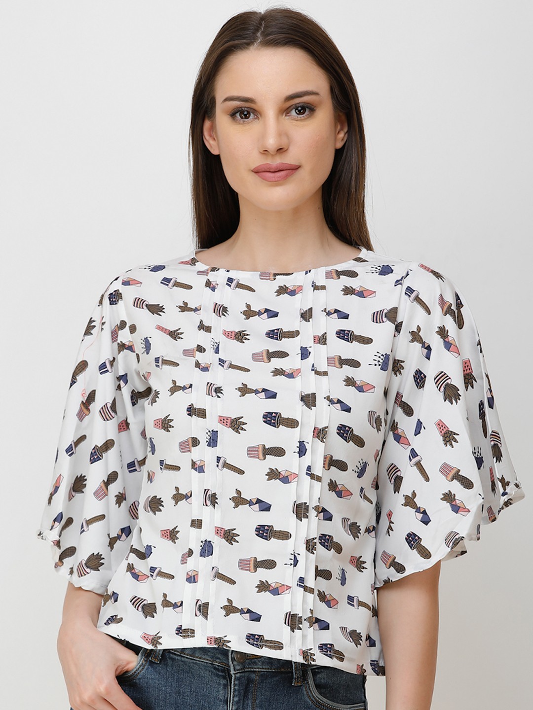 

Cation Women White Printed A-Line Top