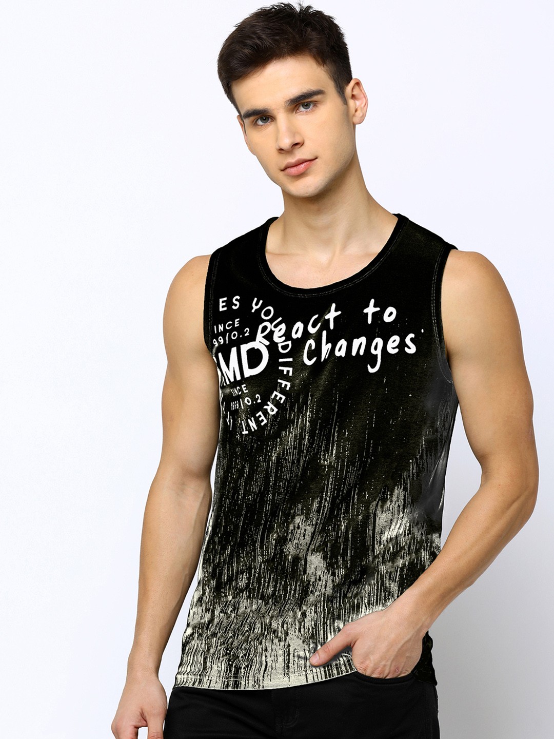 

Maniac Men Black & Beige Printed Round Neck T-shirt