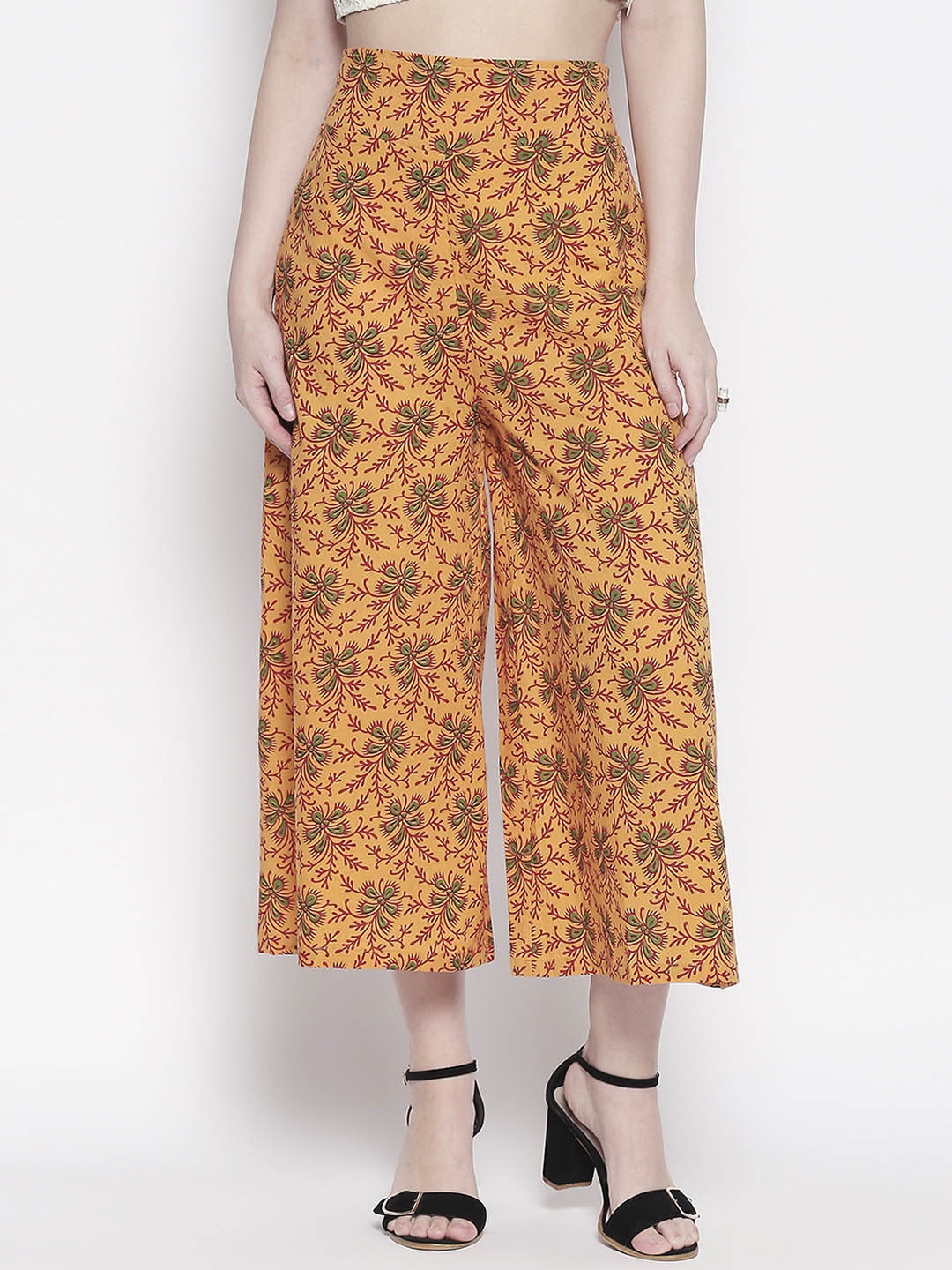 

Desi Weavess Women Yellow & Pink Regular Fit Printed Culottes