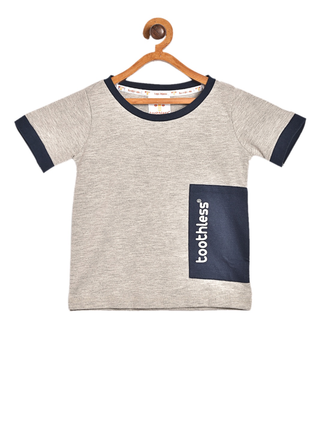 

toothless Boys Grey Melange Printed Round Neck T-shirt